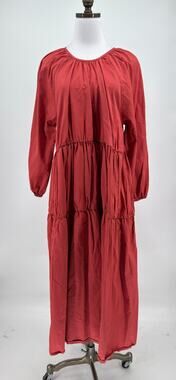 Sundry Vibrant Red Woven Cotton Long Sleeve Tiered Maxi Dress Sz 2 US M